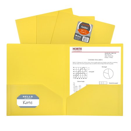 C-LINE PRODUCTS TwoPocket Heavyweight Poly Portfolio Folder, Yellow Set of 25 Folders, 25PK 33956-BX